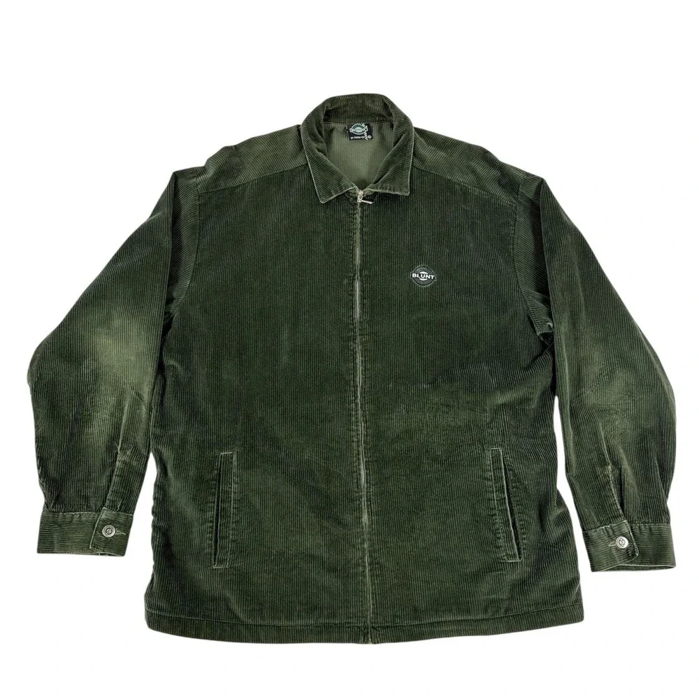 Vintage 90s Blunt Skateboarding Corduroy‎ Jacket Olive Green XL Made in USA